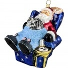 Santa and cats sleeping in recliner ornament.