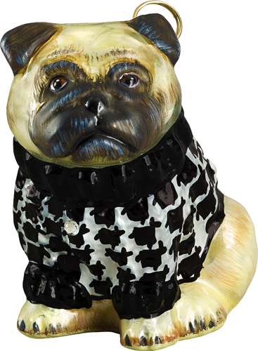 Pug- Fawn with Hounds Tooth Sweater