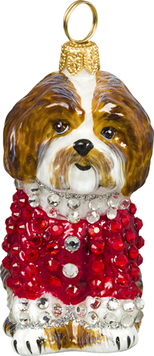 Shih Tzu- Brown and White with Crystal Encrusted Coat