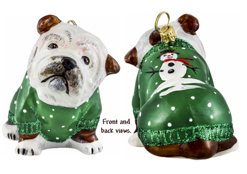 Bulldog in Green <br>Snowy Sweater