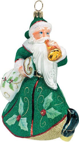 Holly Berry Trumpeting Santa- Green
