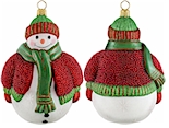 Snowman with red beaded sweater Christmas ornament.
