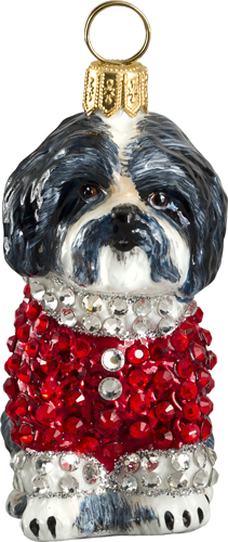 Shih Tzu Black and White with Crystal Encrusted Coat