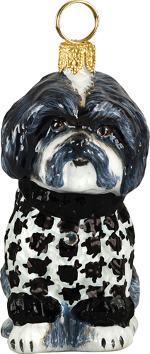 Shih Tzu- Black and White with Hounds Tooth Sweater